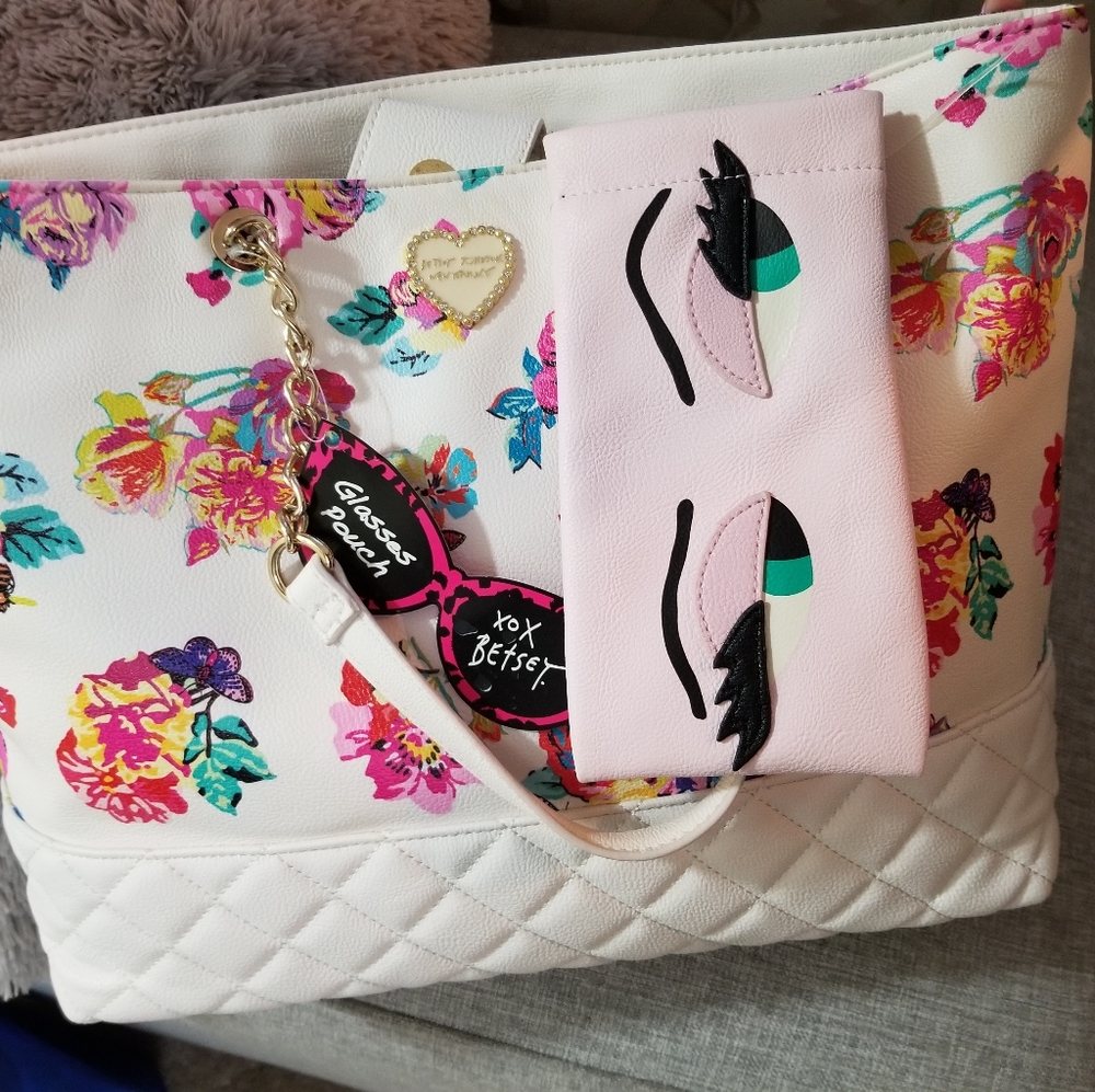 Betsy Johnson Floral Butterfly Print tote